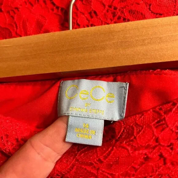 CeCe Red Pencil Midi Skirt for Night Out - Picture 8 of 11